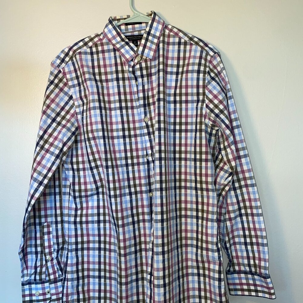 Banana Republic Purple, Lavender, and Blue Checkered Dress shirt